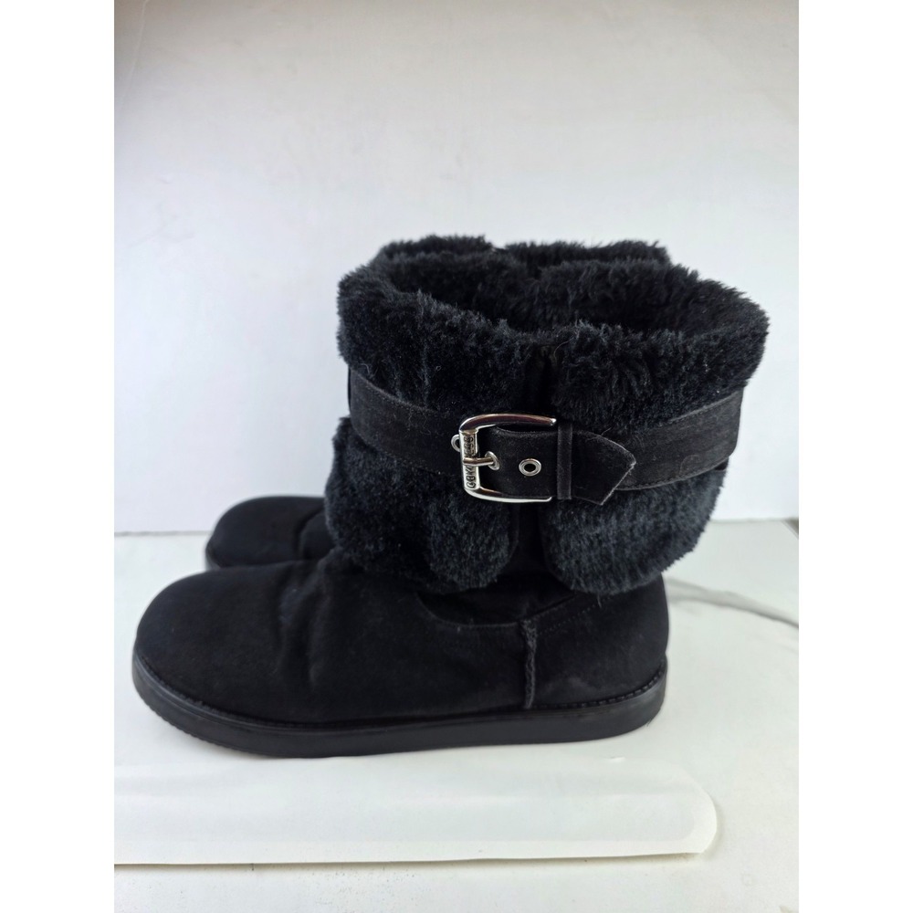 G By Guess Womens Aussie Faux Fur Suede Round Toe Black Ankle Boot Shoe 8.5M